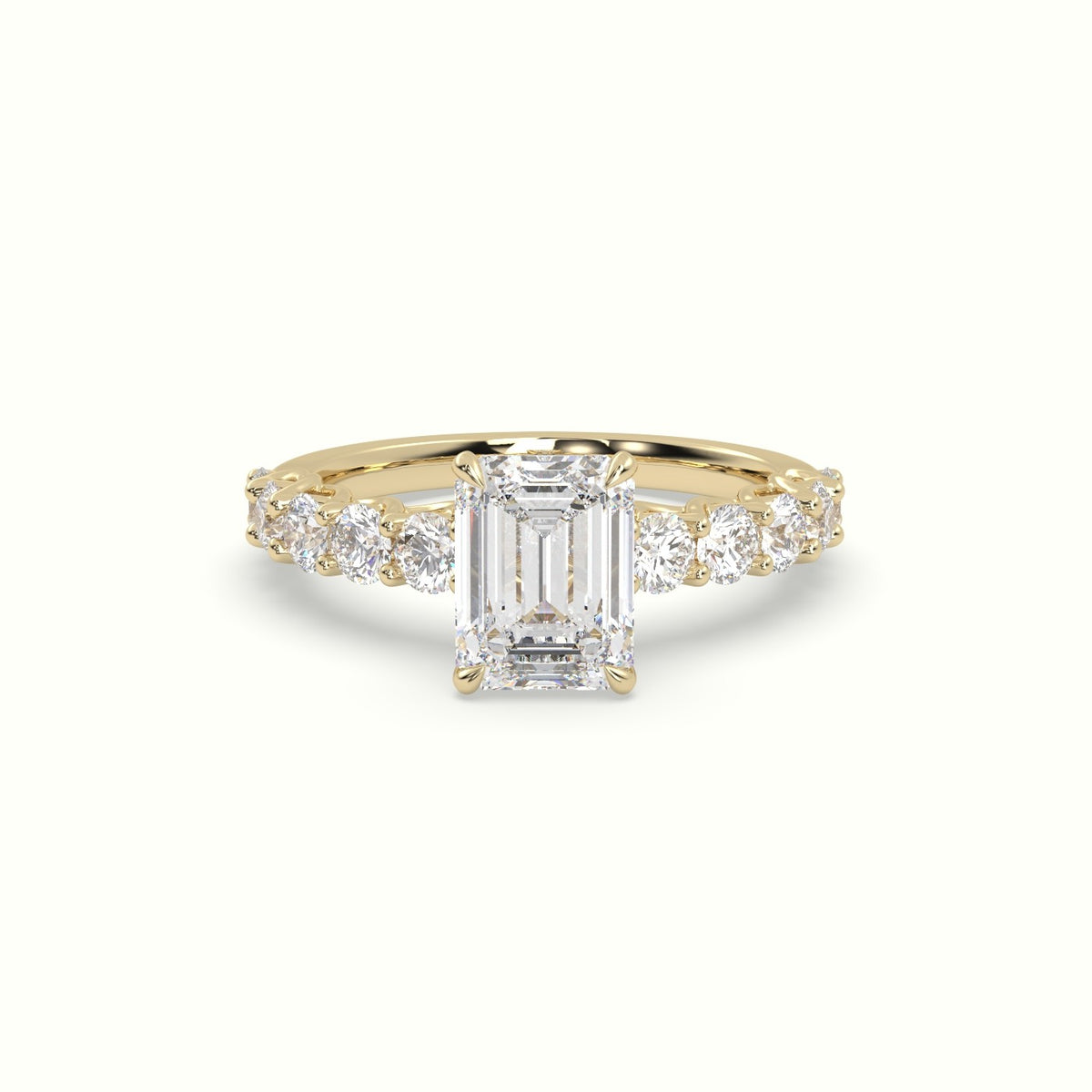 Emerald Cut Diamond Engagement Ring With Side Stones — Yellow Gold
