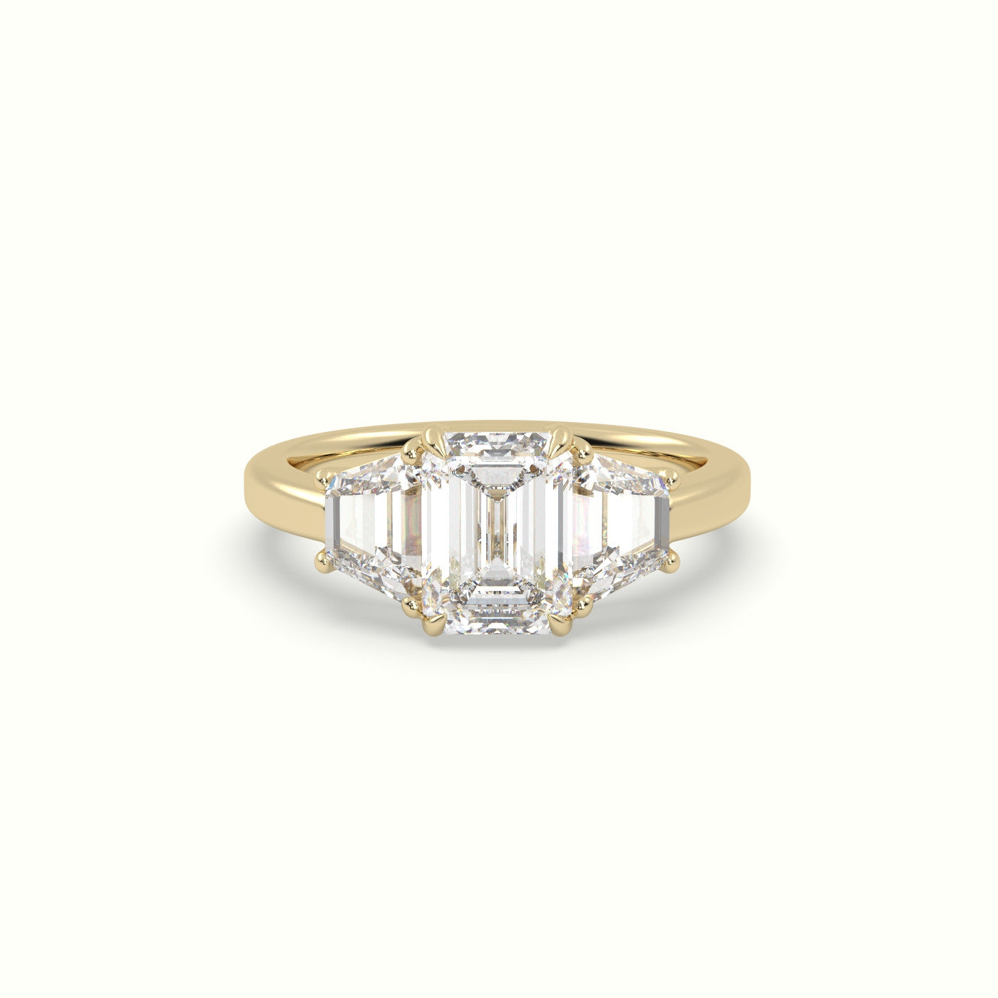 Emerald Diamond Trilogy Trapezium Engagement Ring — Yellow Gold