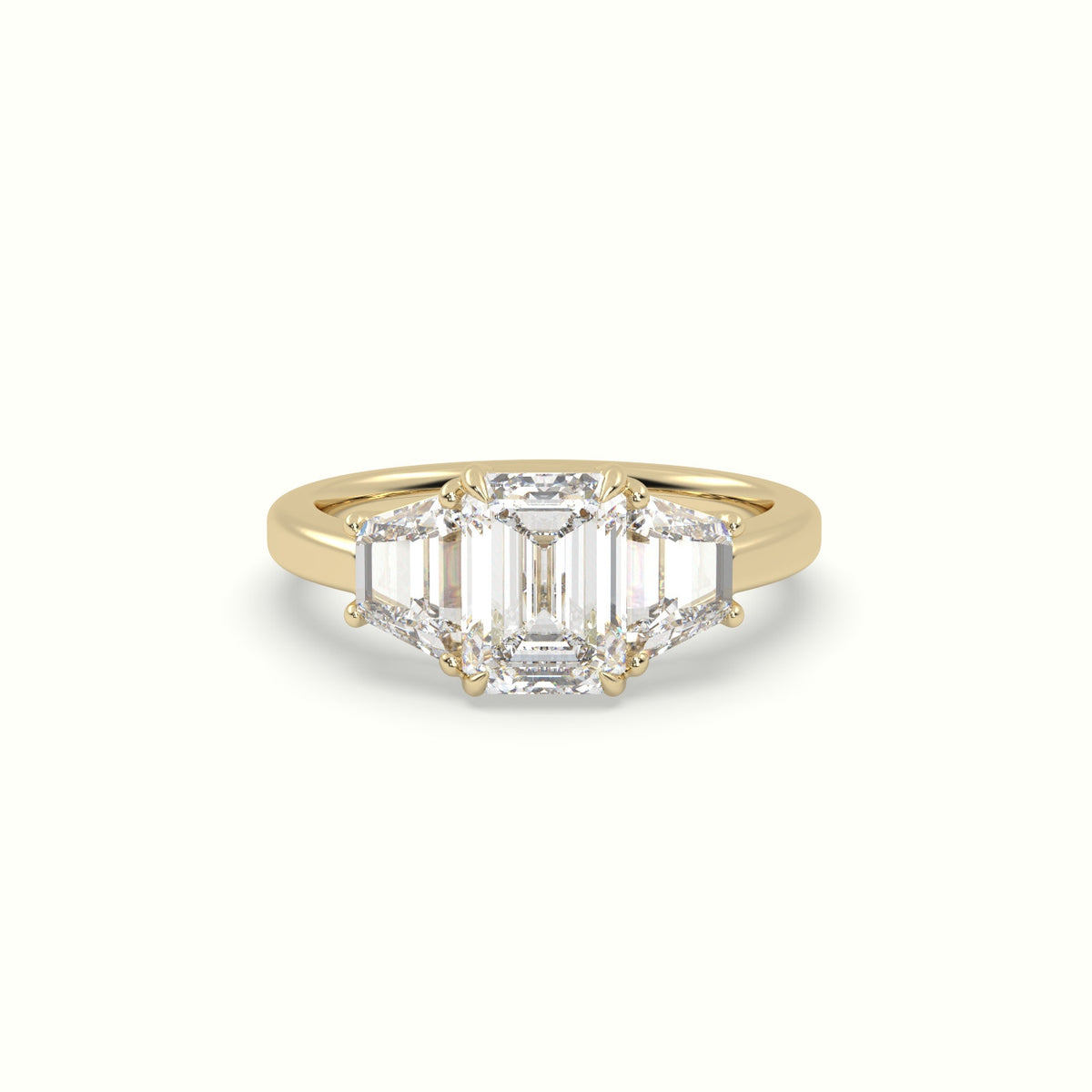 Emerald Diamond Trilogy Trapezium Engagement Ring — Yellow Gold