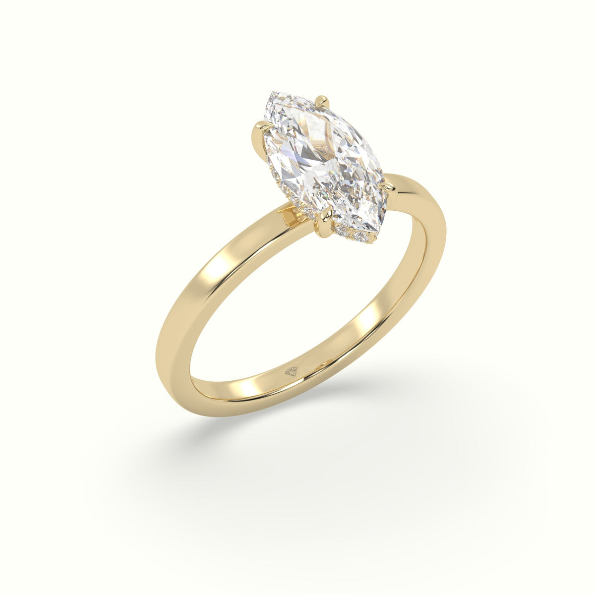Marquise Cut Hidden Halo Engagement Ring — Yellow Gold