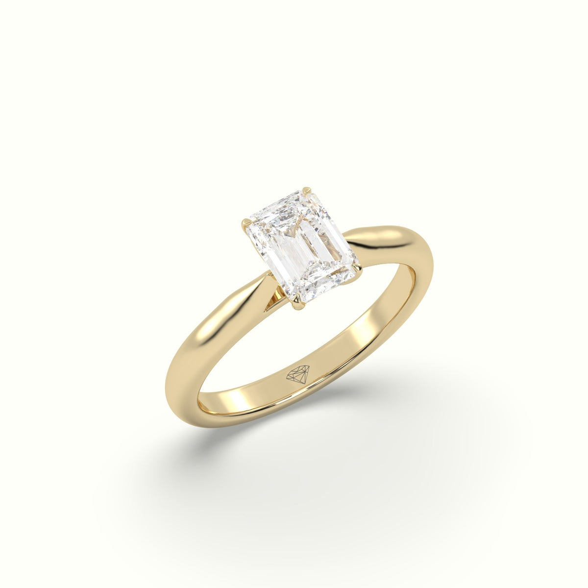 Emerald Diamond Cut 4 Prongs Solitaire Designer Engagement Ring — Yellow Gold