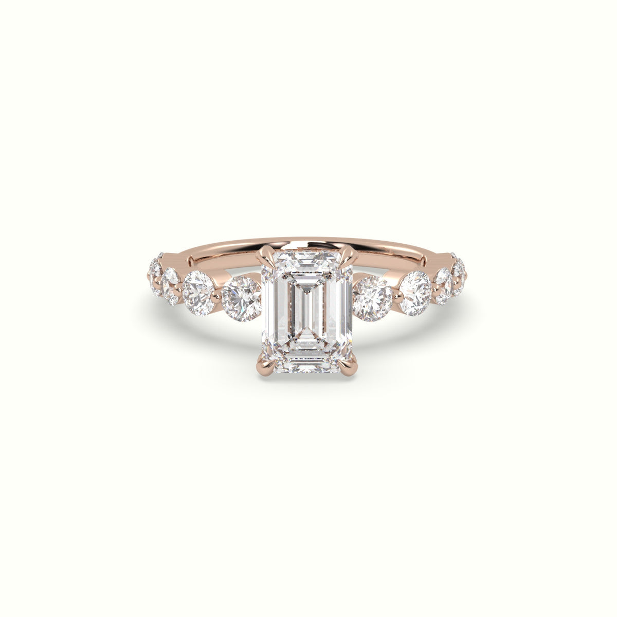 Emerald Cut Diamond Engagement Ring With Side Stones — Rose Gold