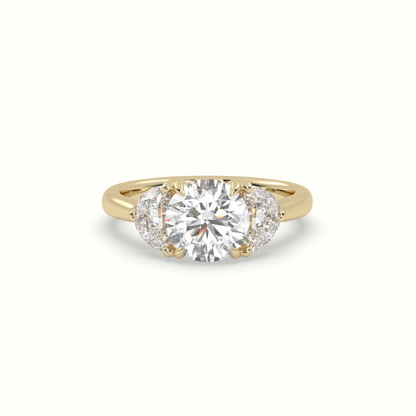 Round Diamond Trilogy Half Moon Engagement Ring — Yellow Gold