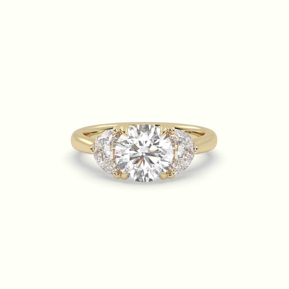 Round Diamond Trilogy Half Moon Engagement Ring — Yellow Gold