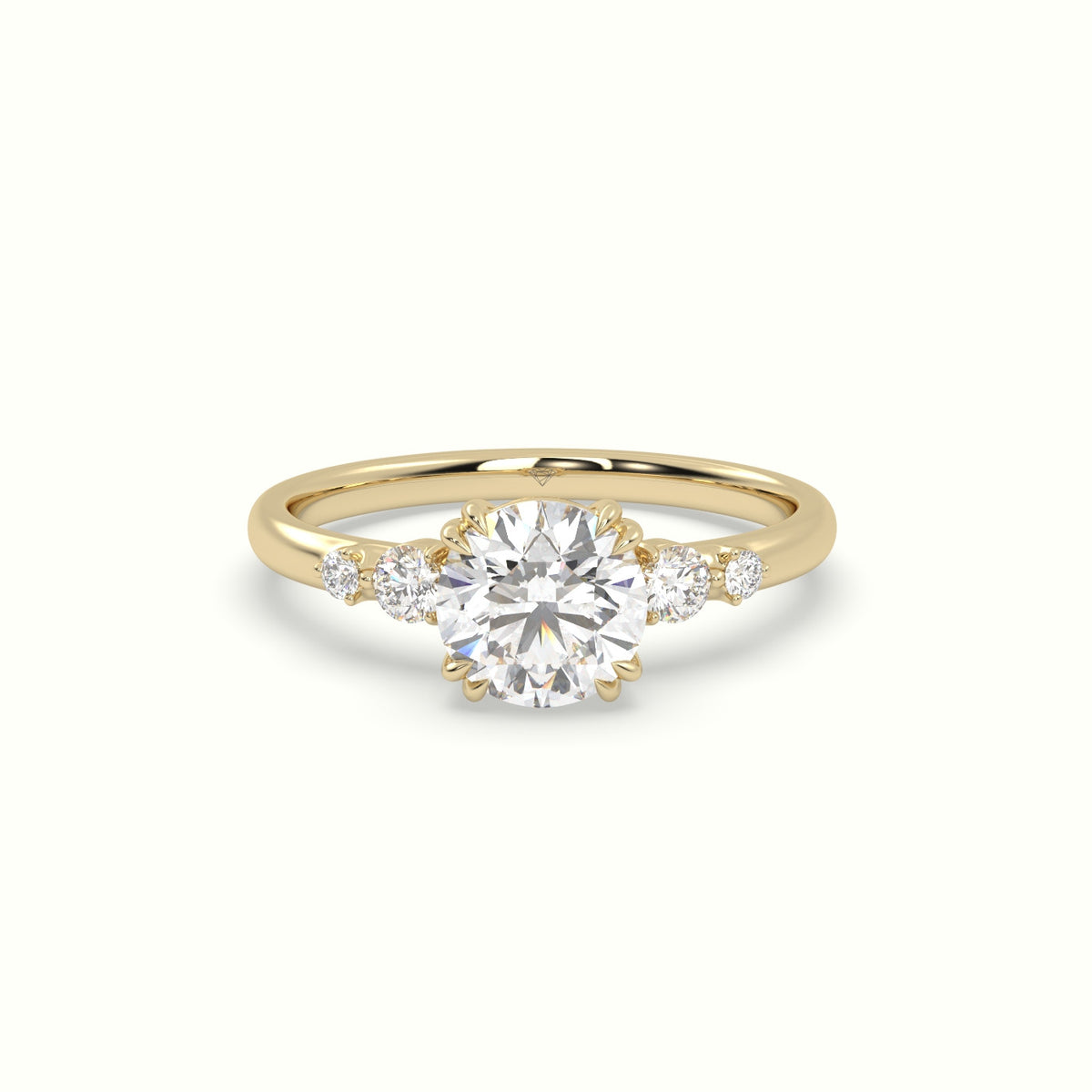 Round Diamond Solitaire Side Stone Engagement Ring — Yellow Gold