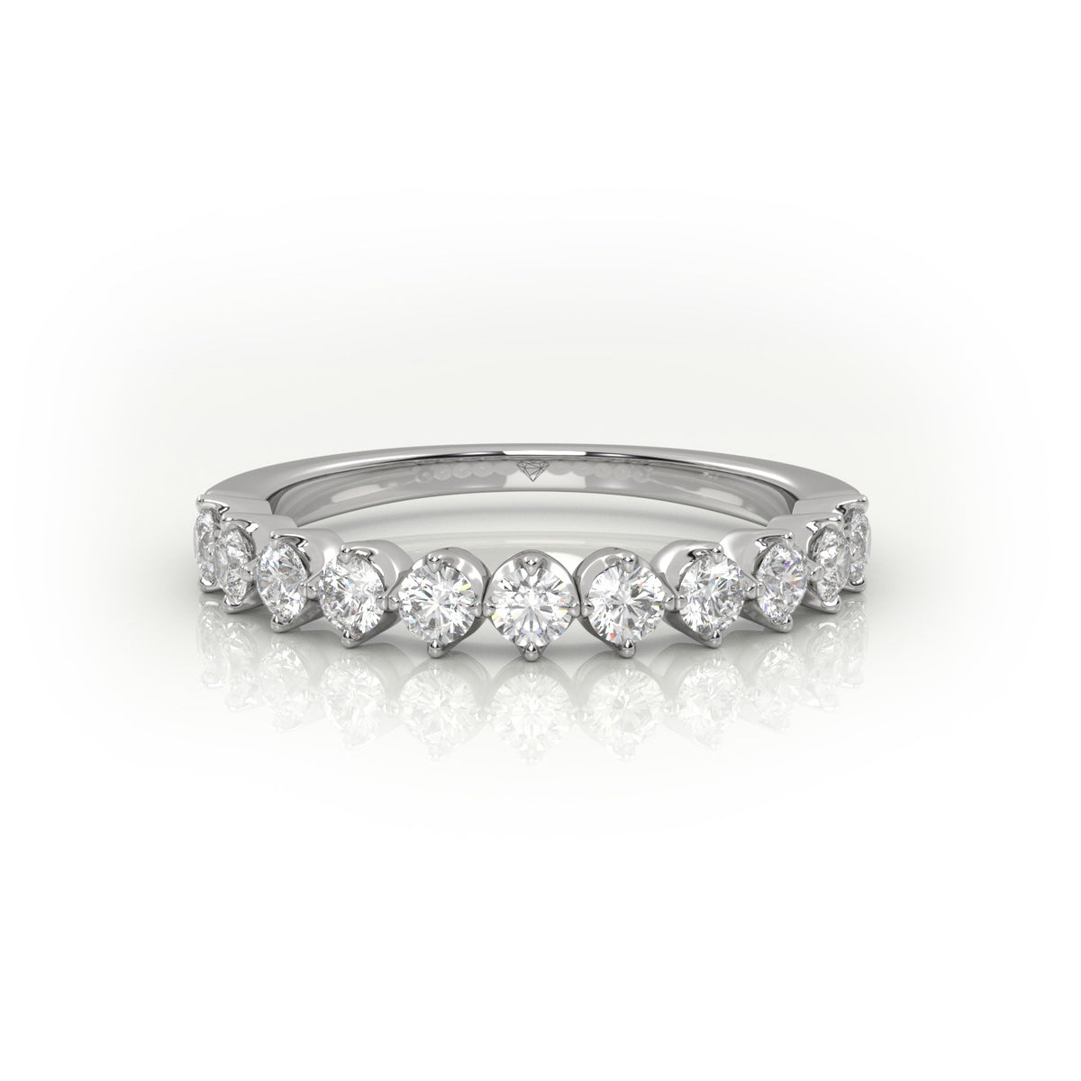 Round Cut Shared Prongs Set Half Eternity Band — White Gold