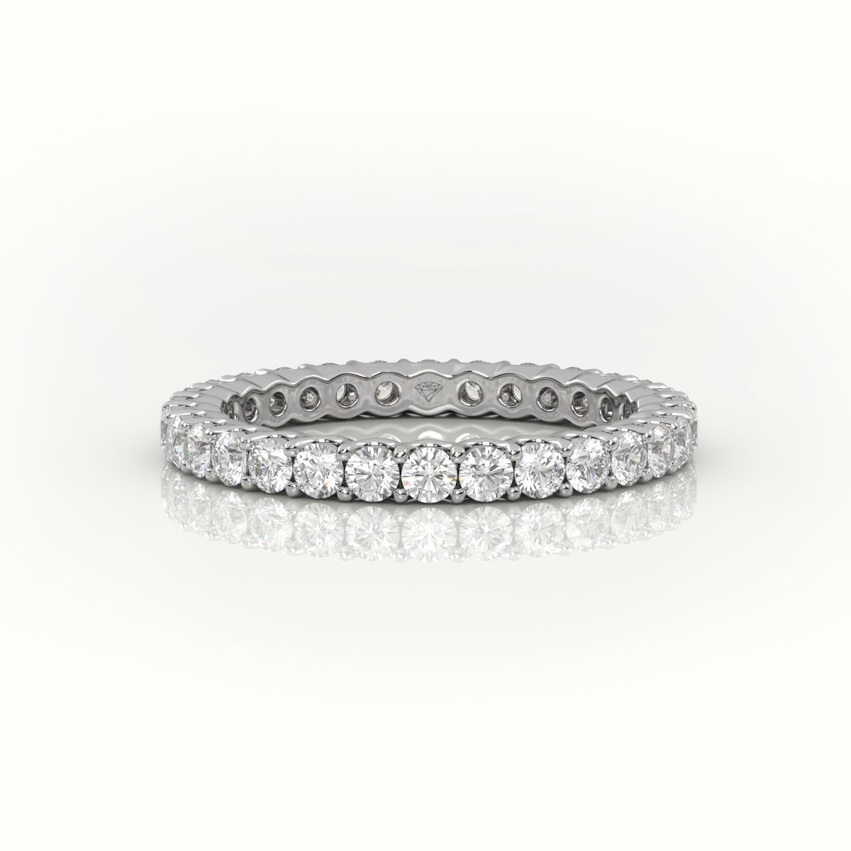 Round-Cut Diamond Scallop Setting Eternity Wedding Band — White Gold