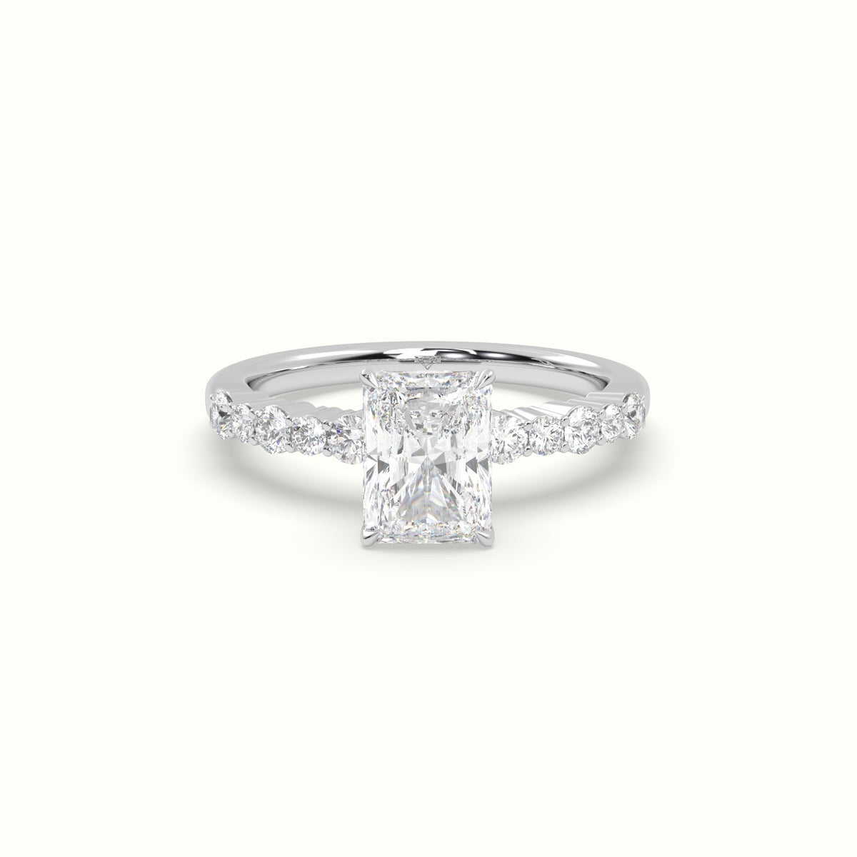 Radiant Cut Diamond Pave Engagement Ring — White Gold