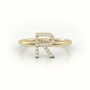 Round Cut Diamonds “R” Initials Monogram Alphabet Ring — Yellow Gold