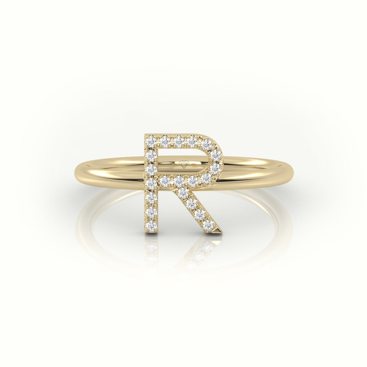 Round Cut Diamonds “R” Initials Monogram Alphabet Ring — Yellow Gold