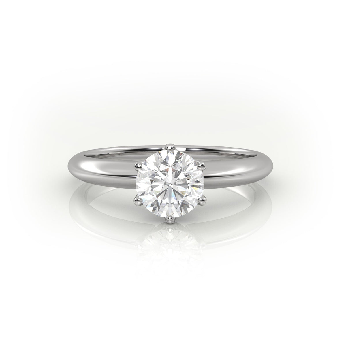 Round Cut 6 Prongs Solitaire Engagement Ring — White Gold