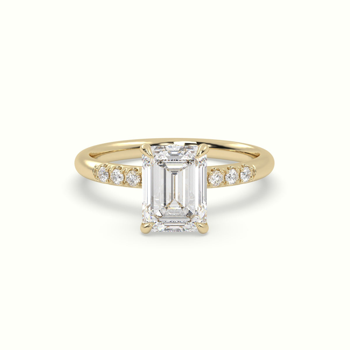 Emerald Cut Diamond Pave Engagement Ring — Yellow Gold
