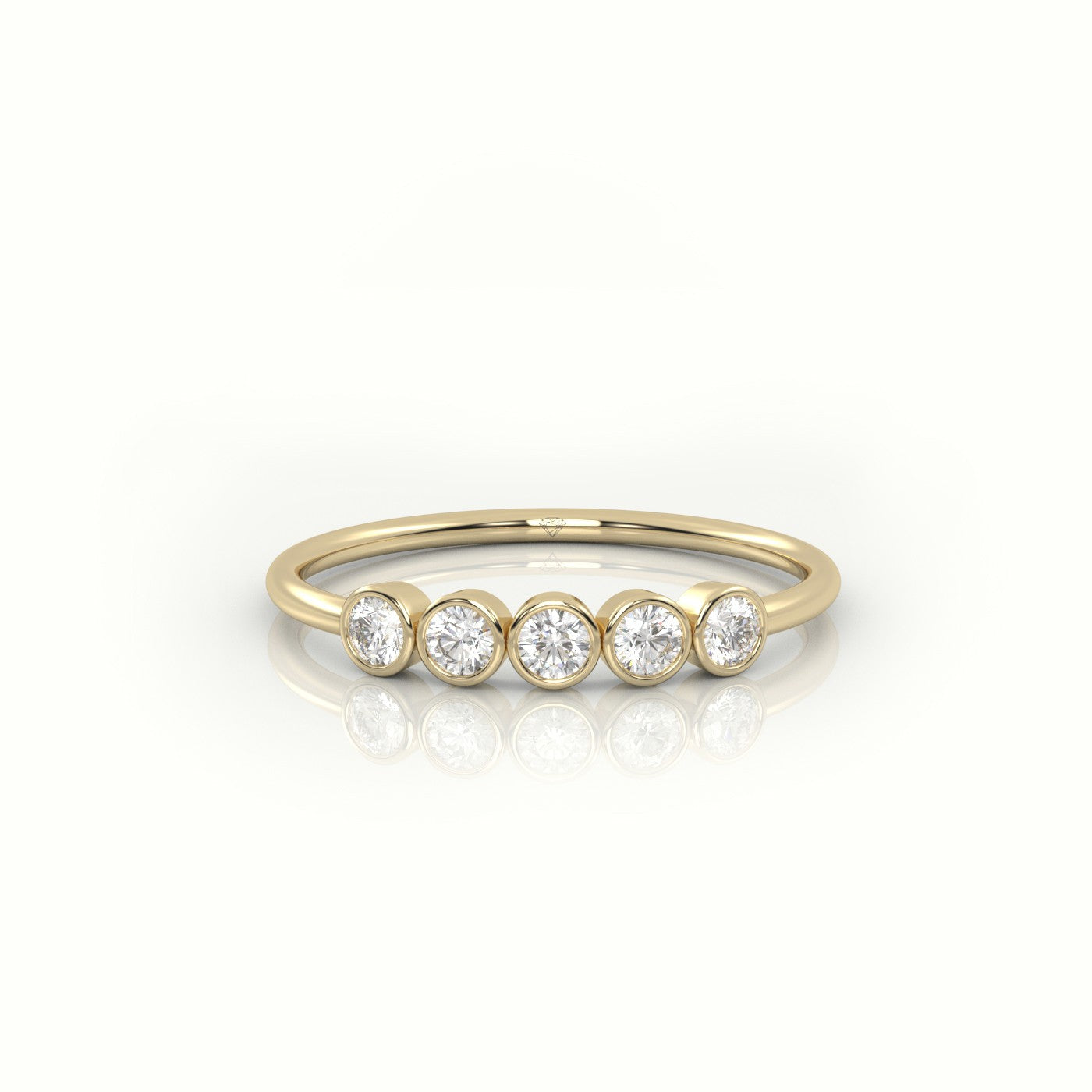 Round Cut Diamond Bezel Setting Designer Ring — Yellow Gold