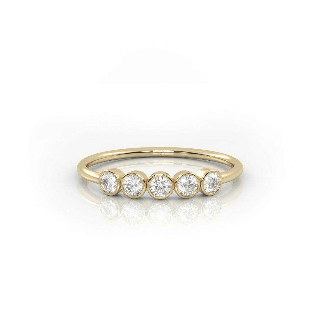 Round Cut Diamond Bezel Setting Designer Ring — Yellow Gold