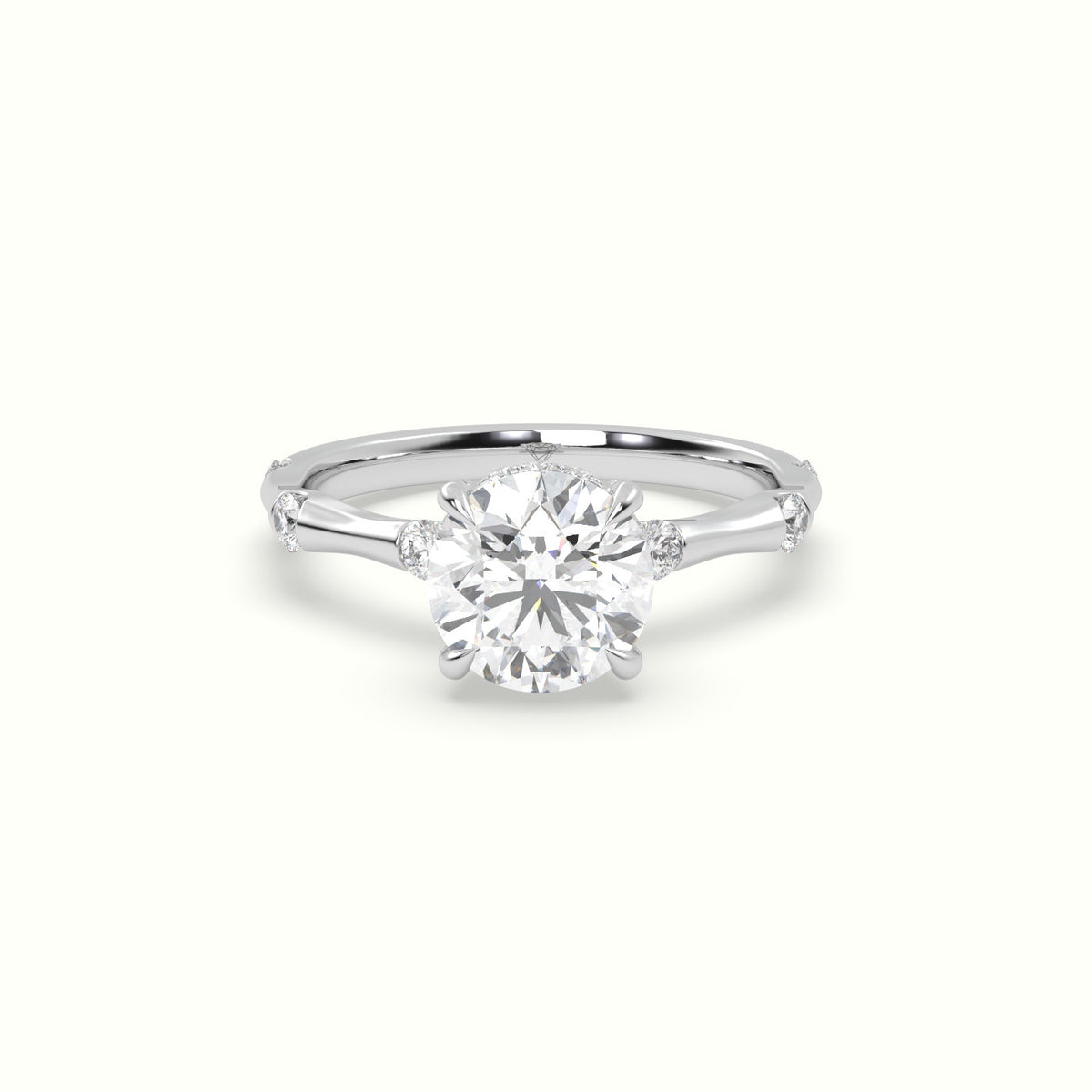 Round Diamond Side Stone Engagement Ring — White Gold