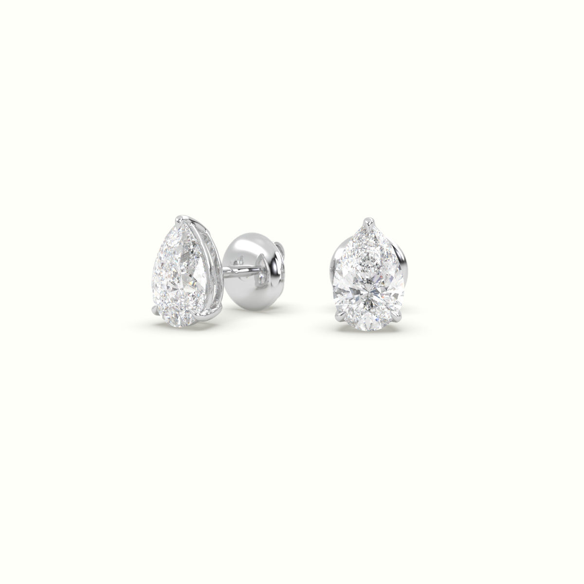Pear Cut Solitaire Lab-Grown Diamond Stud Earrings 18K White Gold