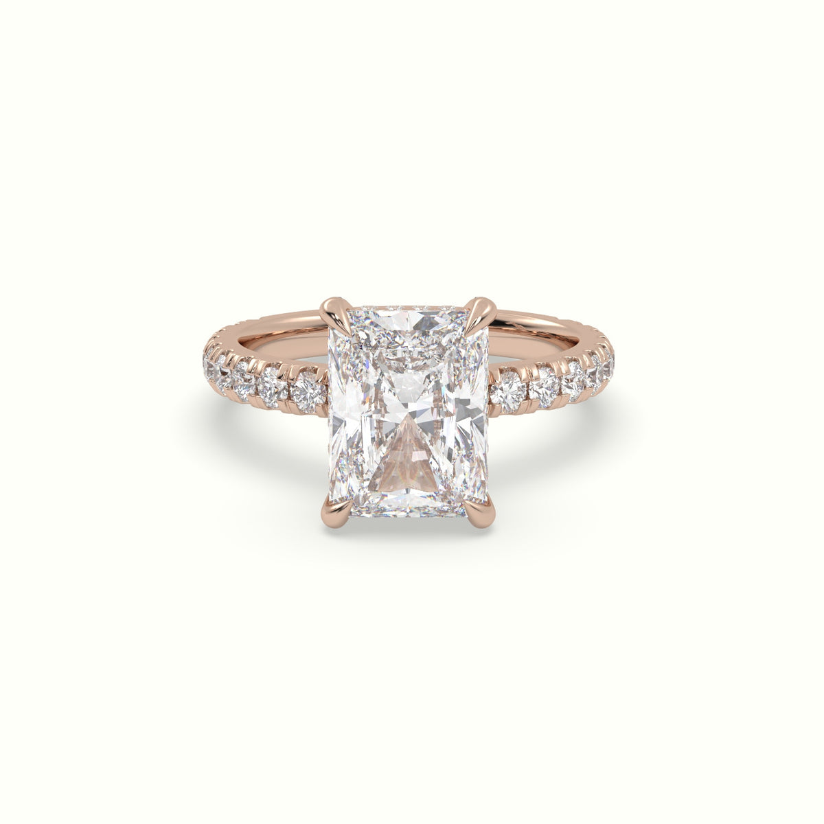 Radiant Cut Solitaire Pave Engagement Ring — Rose Gold