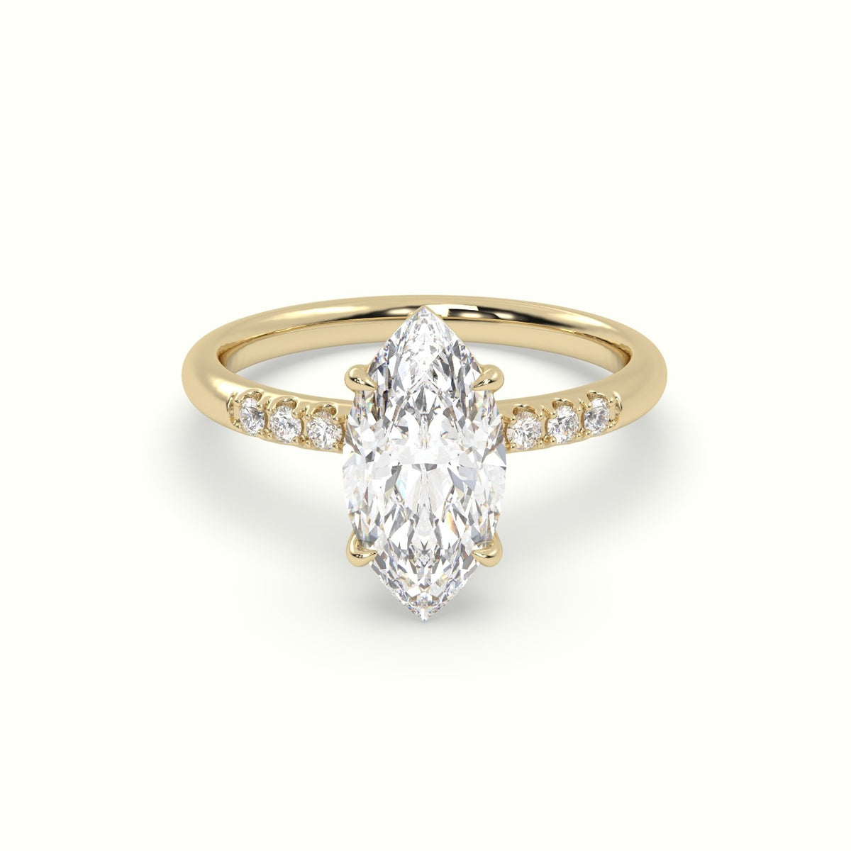 Marquise Cut Diamond Pave Engagement Ring — Yellow Gold