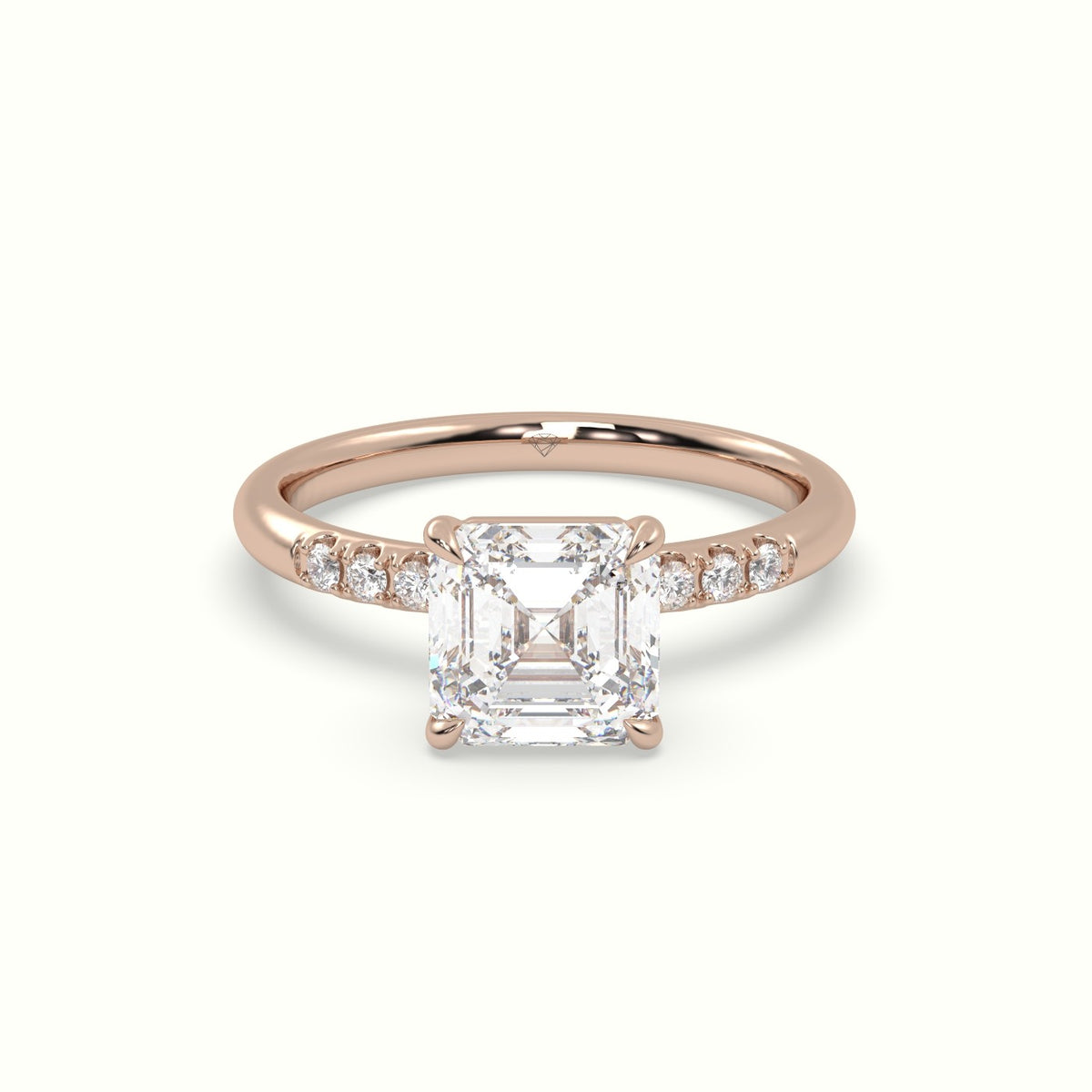 Asscher Cut Diamond Pave Engagement Ring — Rose Gold