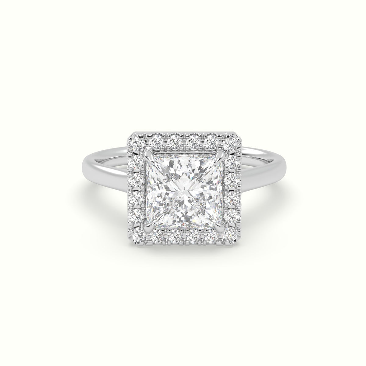 Princess Cut Halo Diamond Engagement Ring — White Gold