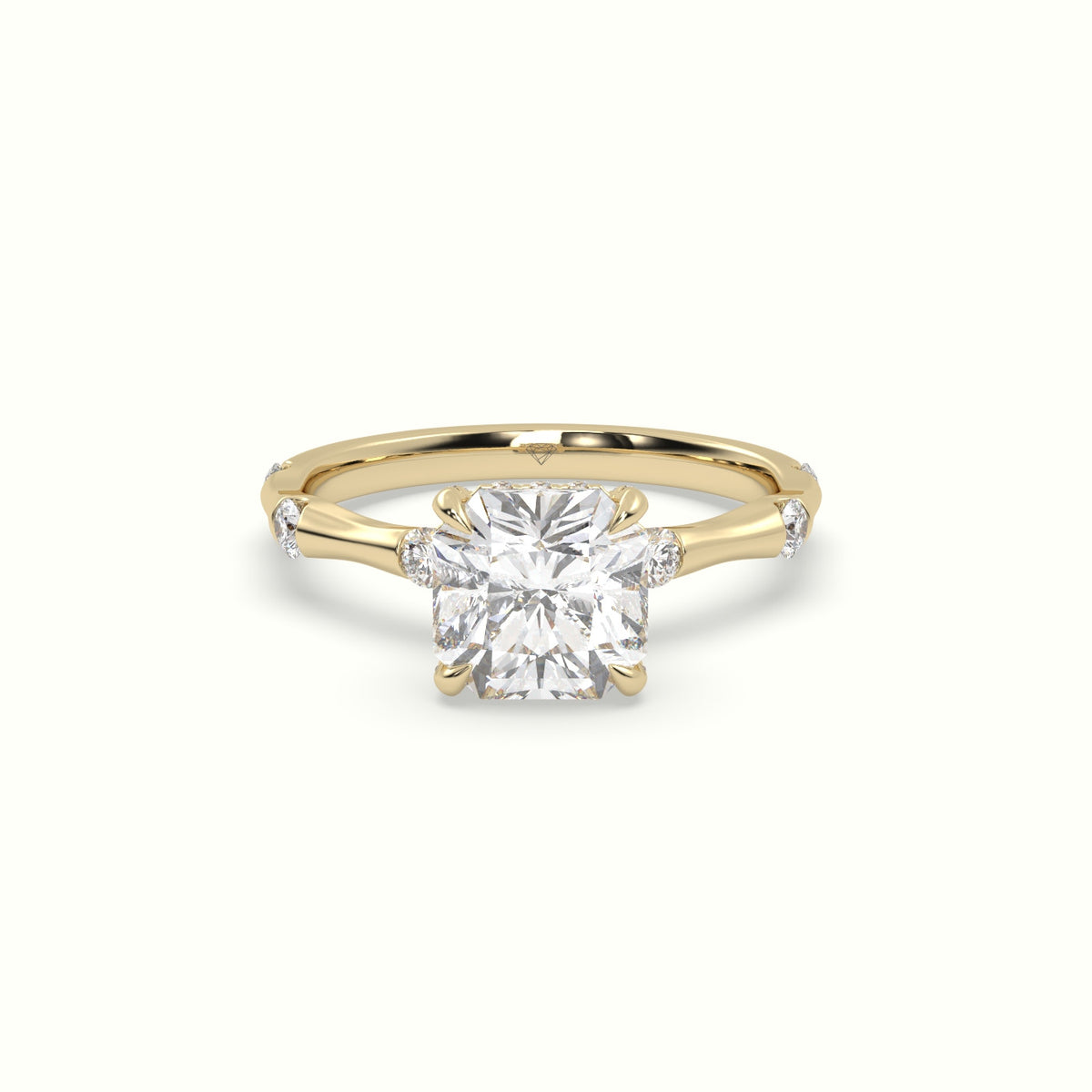 Asscher Diamond Side Stone Engagement Ring — Yellow Gold