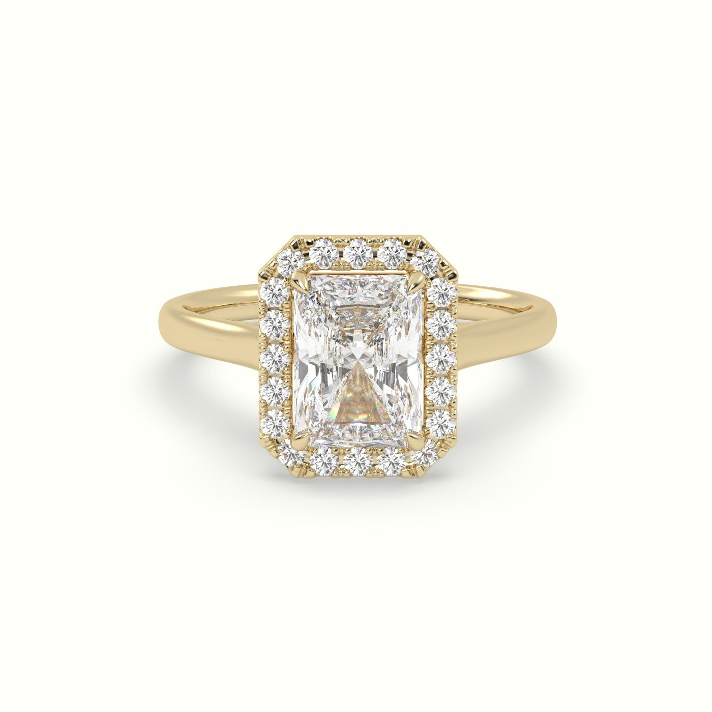 Radiant Cut Halo Diamond Engagement Ring — Yellow Gold