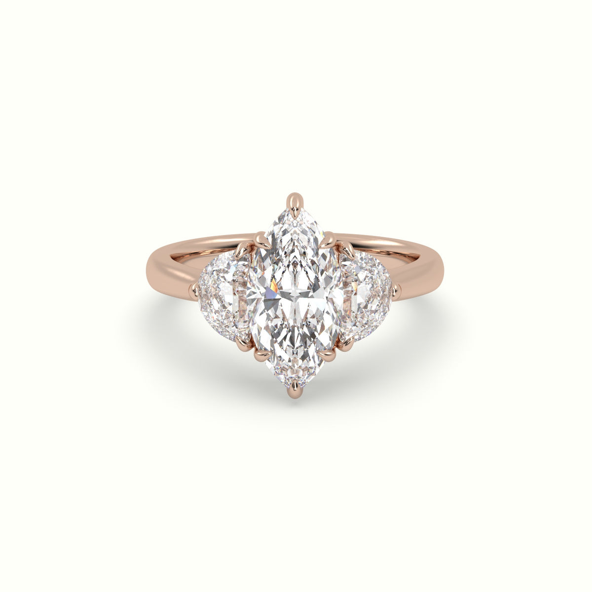 Marquise Diamond Trilogy Half Moon Engagement Ring — Rose Gold