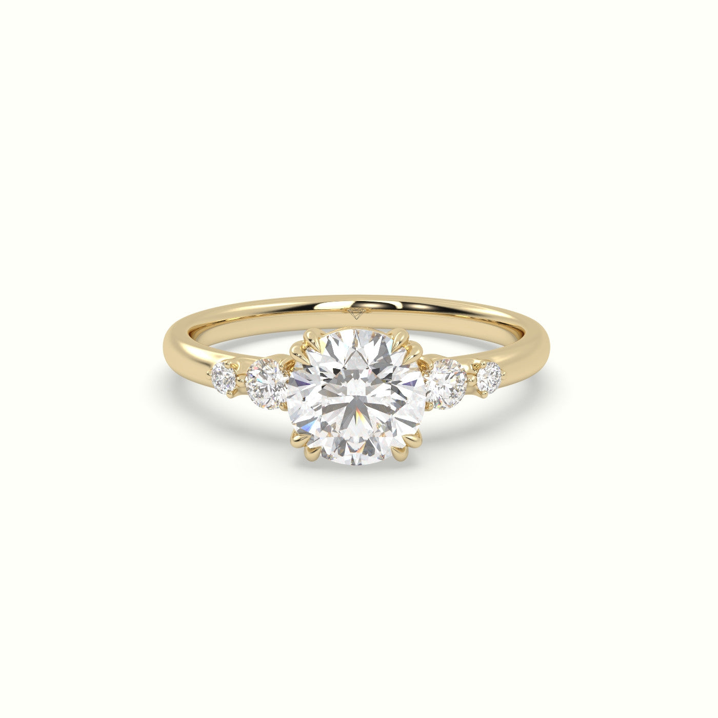 Round Diamond Solitaire Side Stone Engagement Ring — Yellow Gold