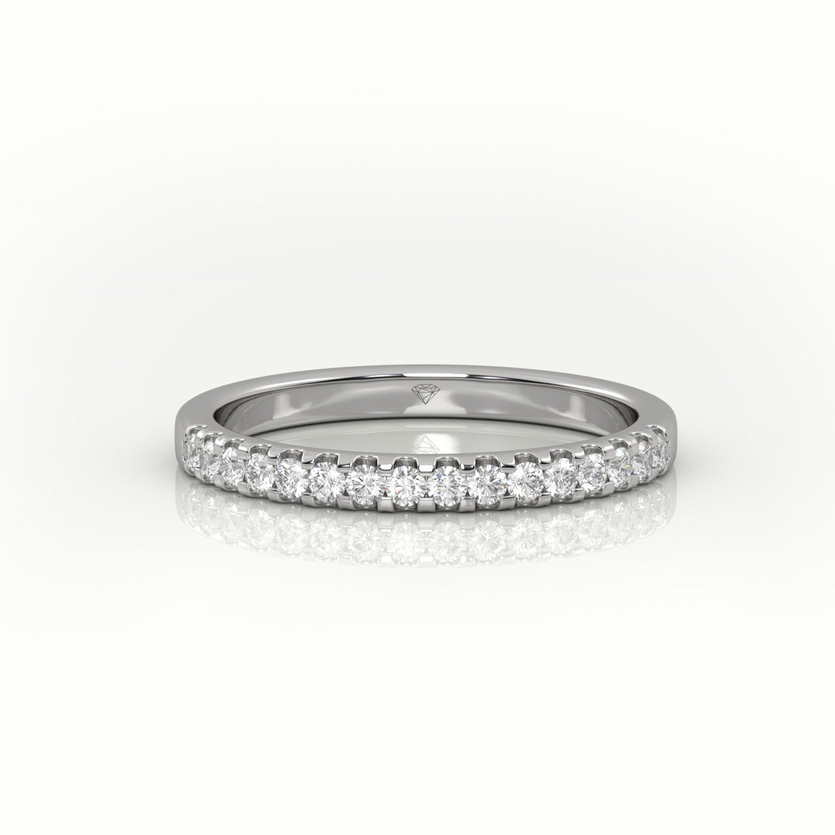Round Cut Diamonds Scallop Setting Half Eternity Wedding Band — White Gold