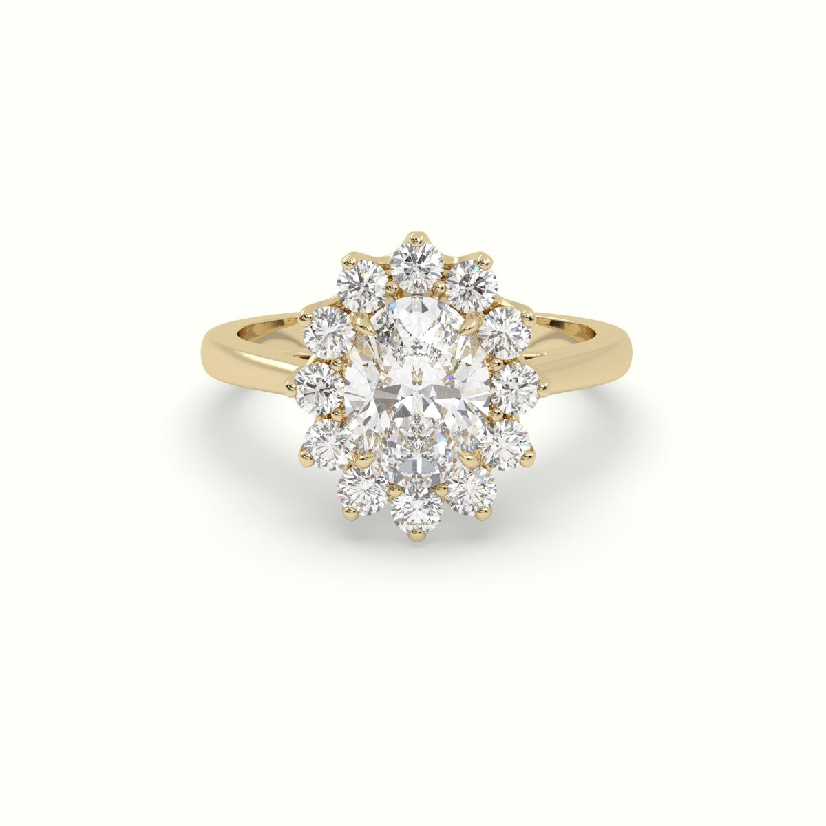 Oval Cut Diamond Halo Engagement Ring — Yellow Gold