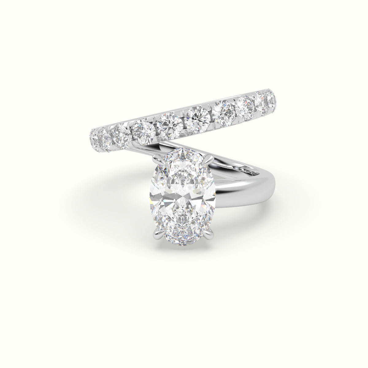Oval Diamond Solitaire Pavé Engagement Ring — White Gold