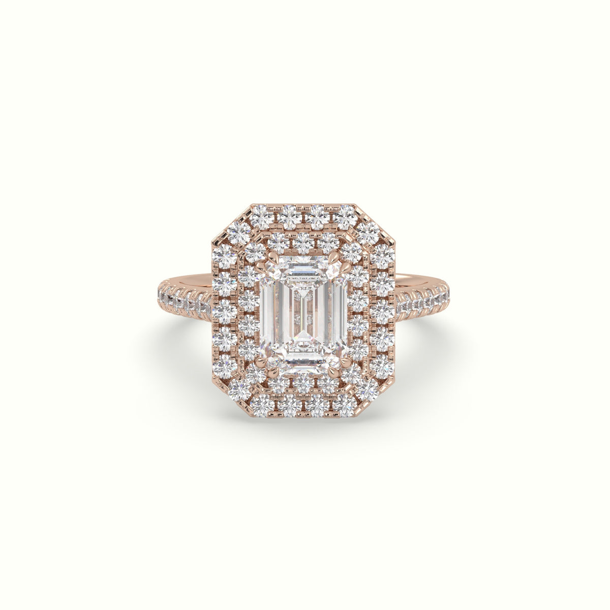 Emerald Cut Halo Diamond Engagement Ring — Rose Gold