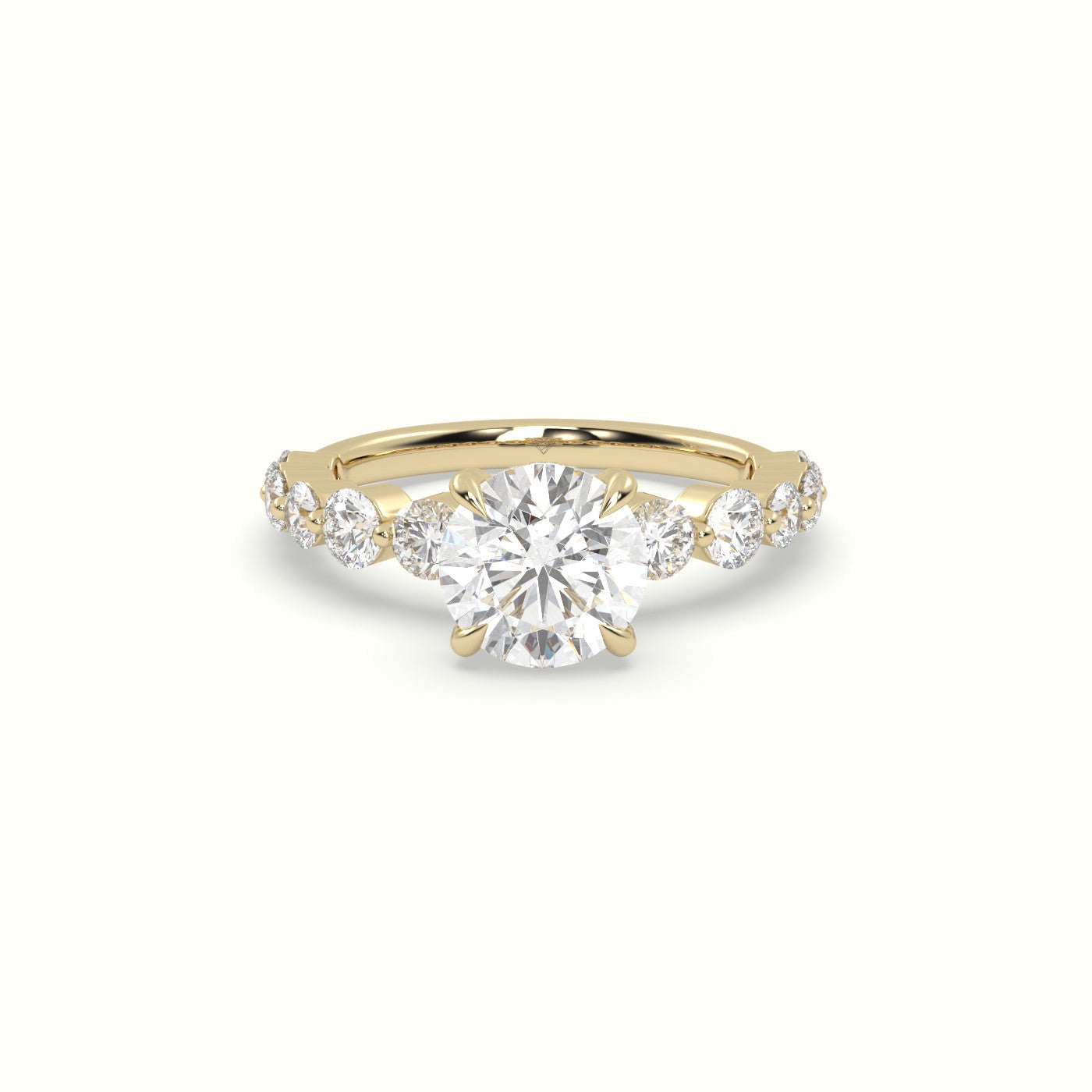 Round Diamond Side Stone Engagement Ring — Yellow Gold