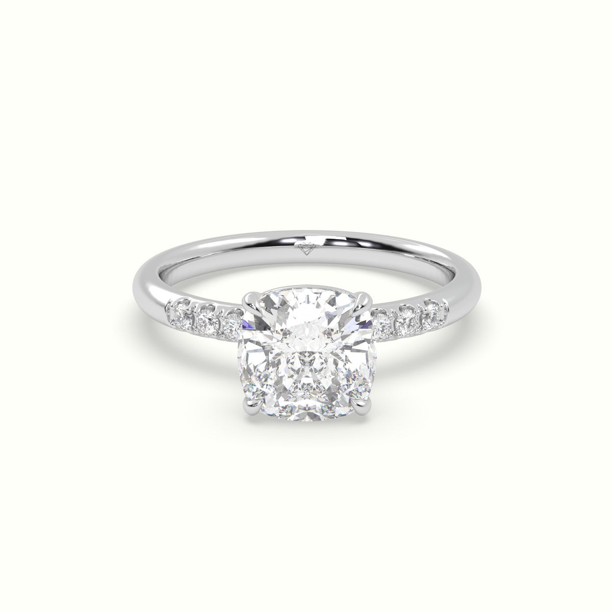 Cushion Cut Diamond Pave Engagement Ring — White Gold