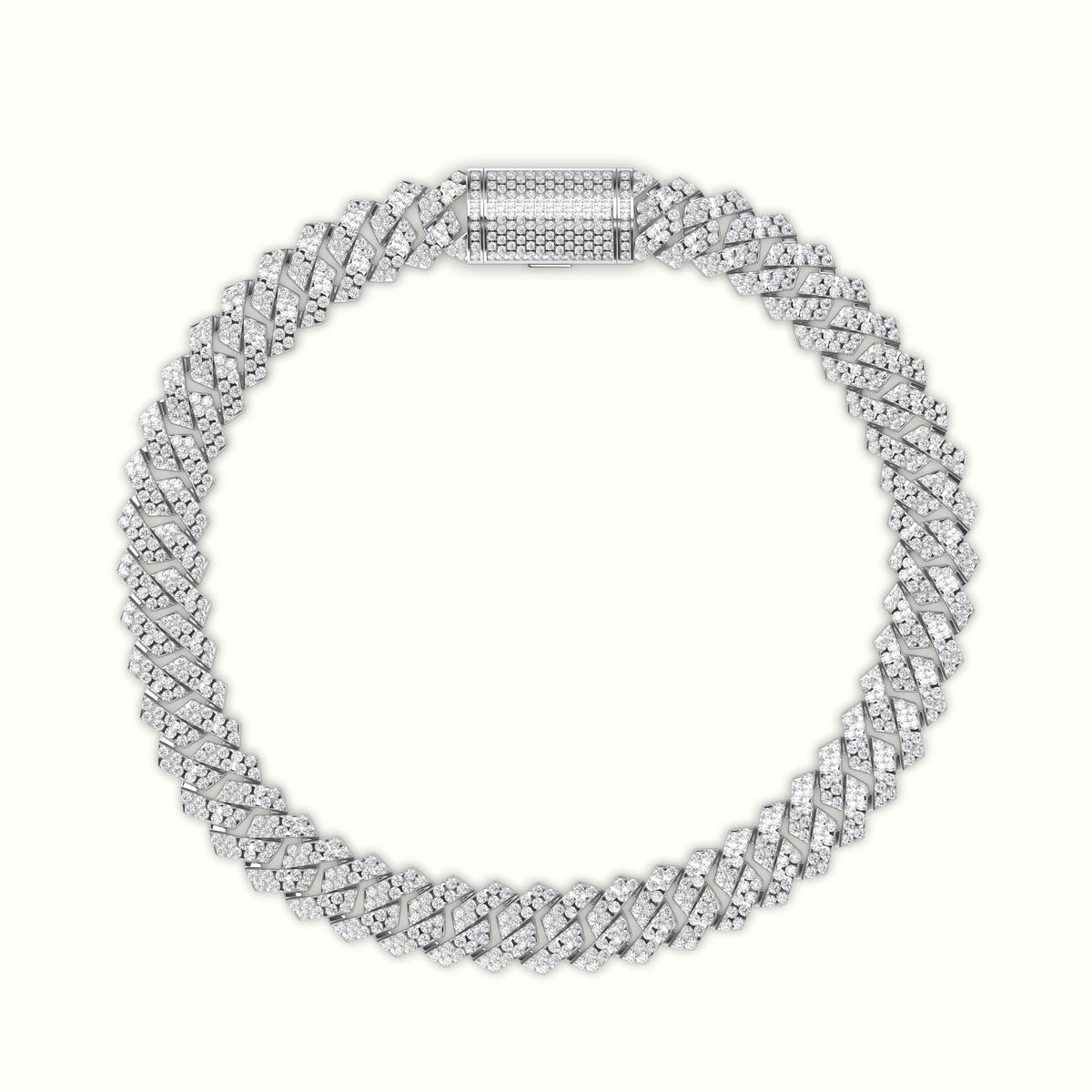 8Mm Diamond Cuban Link Bracelet — White Gold