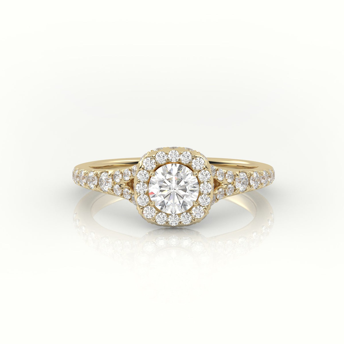 Round Cut Diamond Scallop Setting Vintage Engagement Ring — Yellow Gold