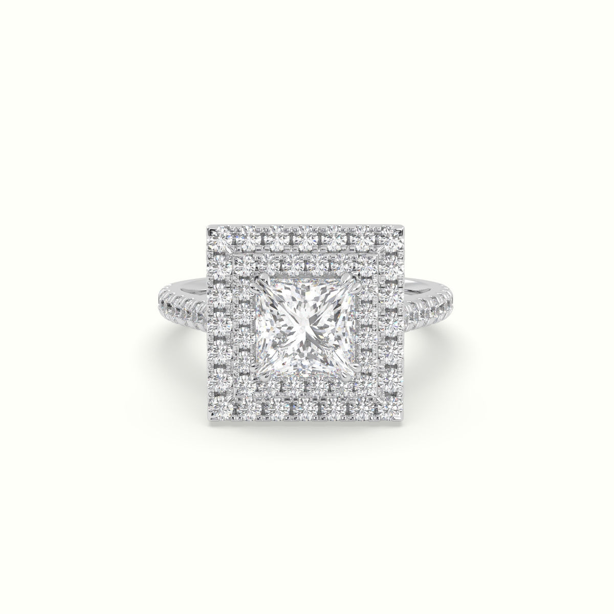 Princess Cut Diamond Halo Engagement Ring — White Gold
