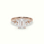 Emerald Diamond Side Stone Engagement Ring — Rose Gold
