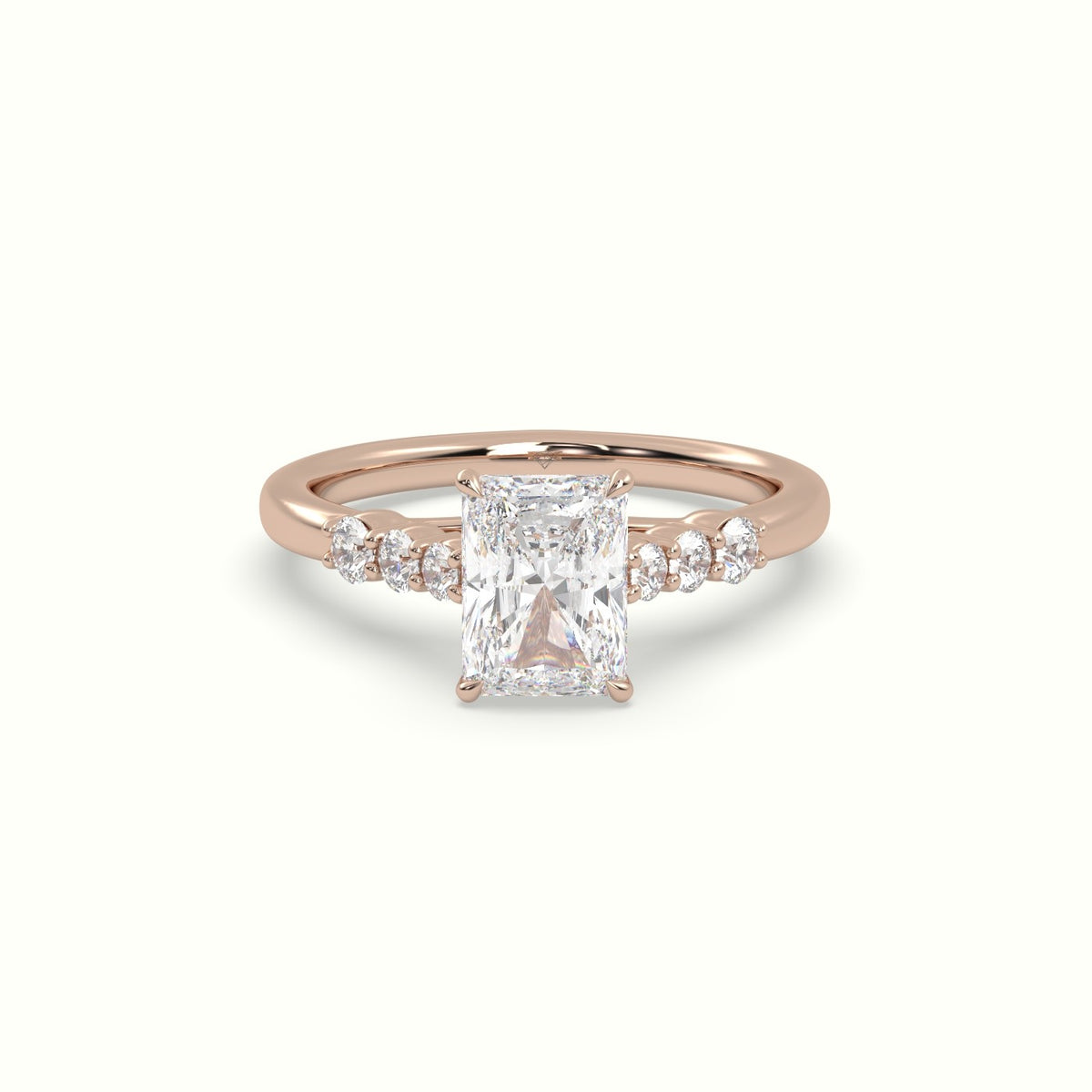 Radiant Cut Diamond Engagement Ring With Side Stones — Rose Gold