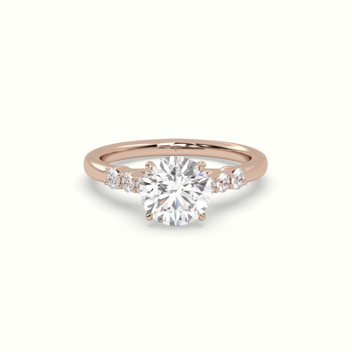 Round Cut Diamond Engagement Ring With Side Stones — Rose Gold