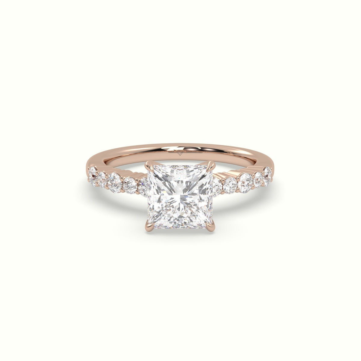Princess Cut Diamond Pave Engagement Ring — Rose Gold