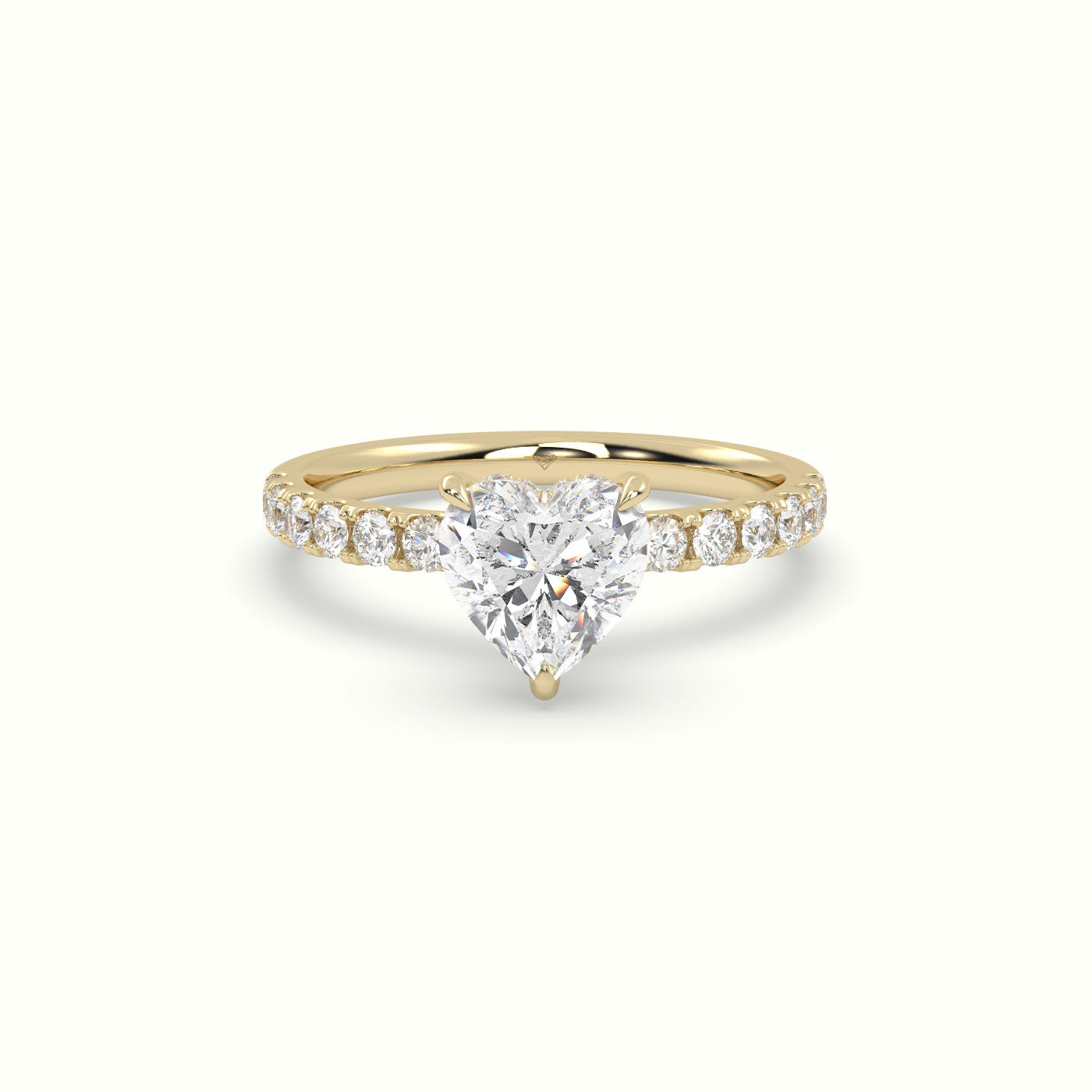 Heart Cut Hidden Halo Side Stone Engagement Ring — Yellow Gold