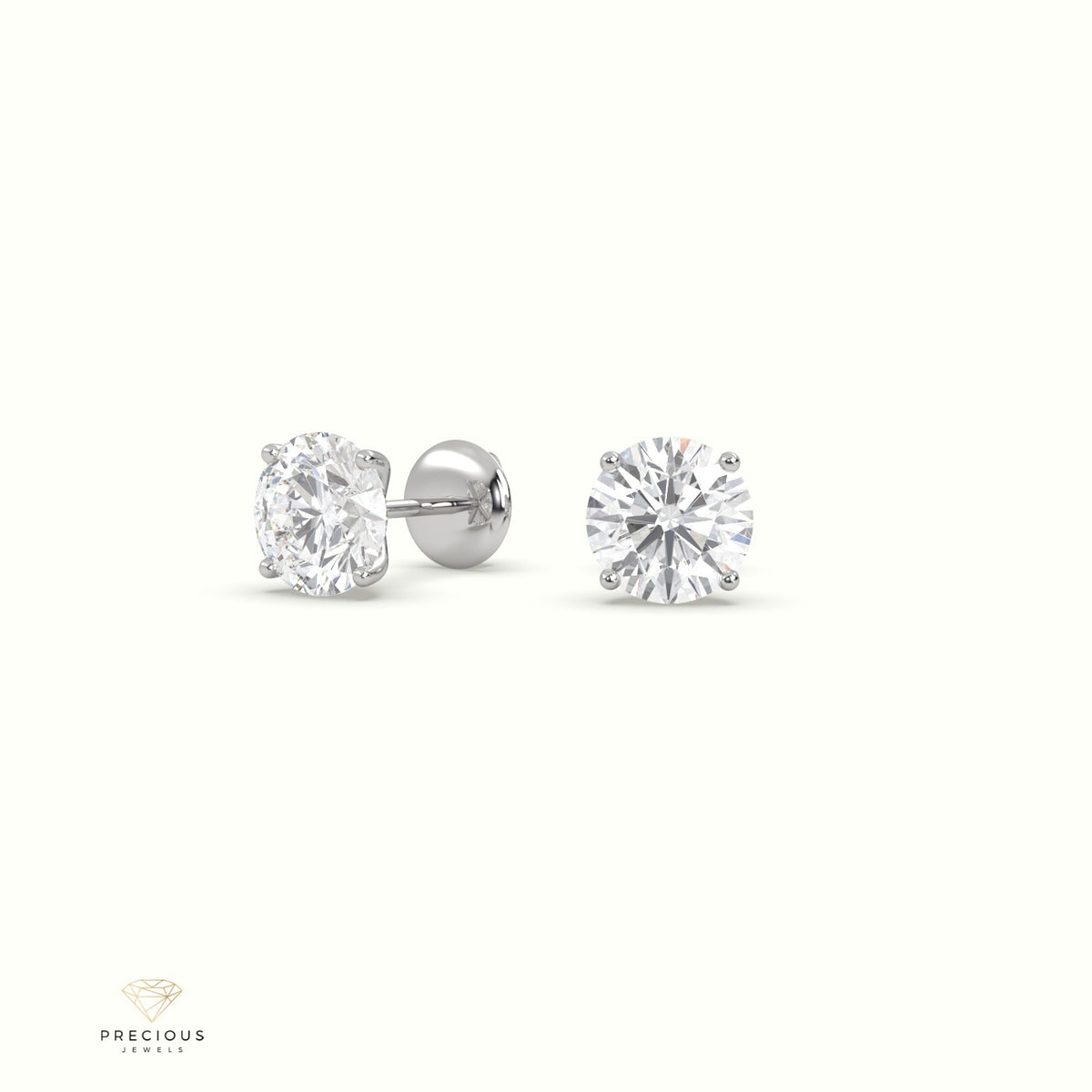 4 Prong Round Lab-Grown Diamond Stud Earrings - Free Setting 18K White Gold