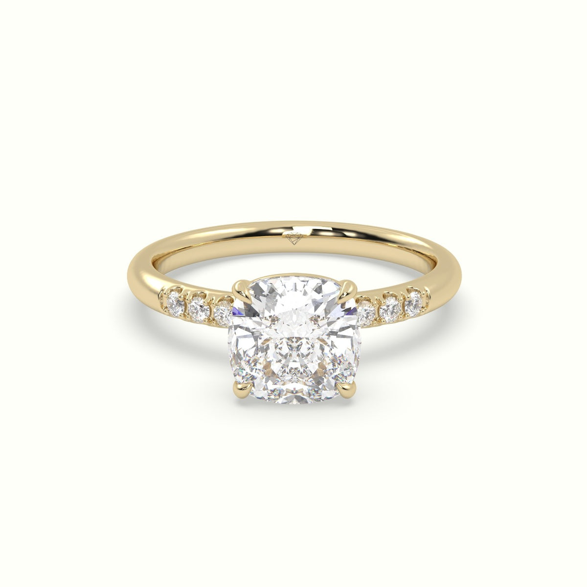 Cushion Cut Diamond Pave Engagement Ring — Yellow Gold