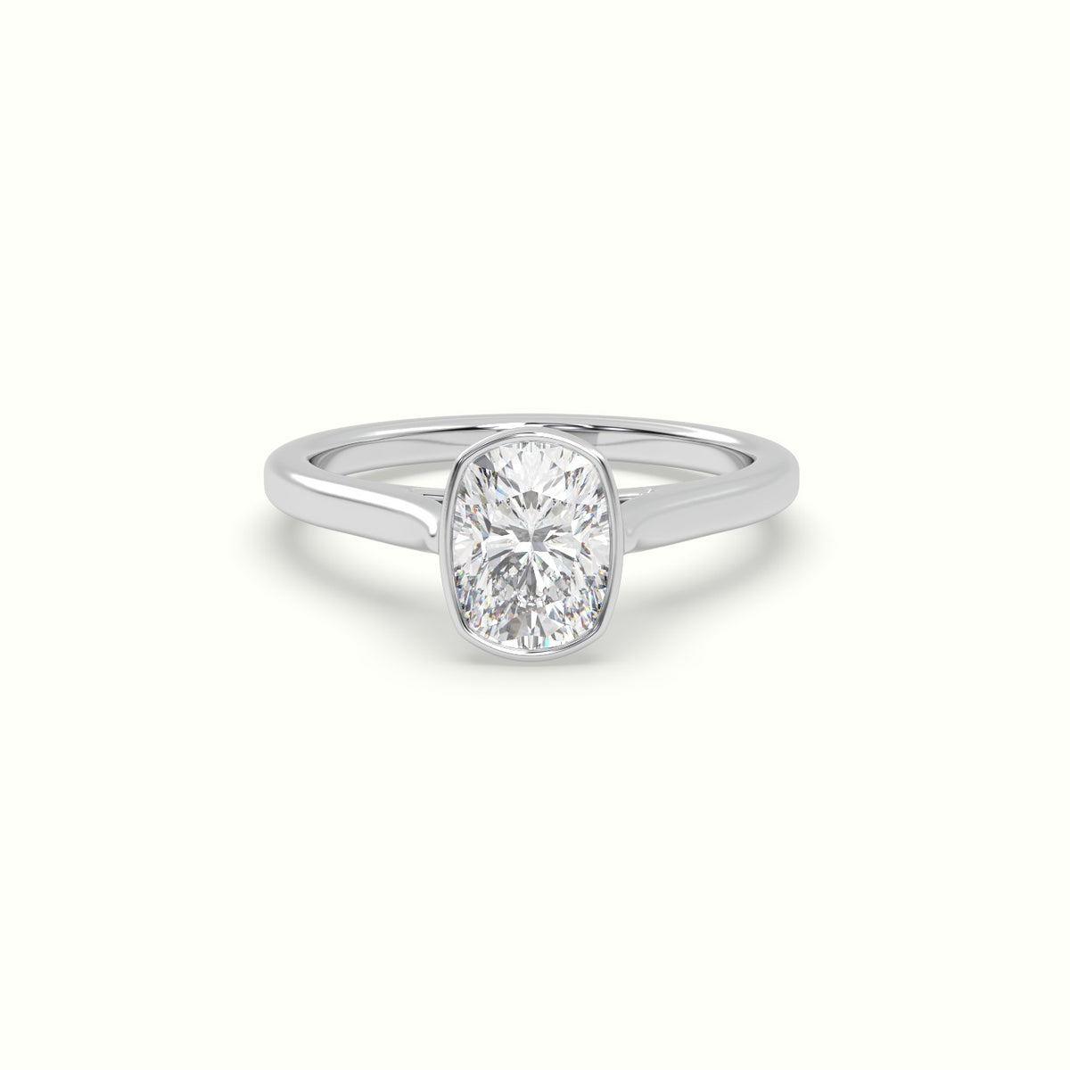 Cushion Cut Diamond Bezel Set Engagement Ring — White Gold