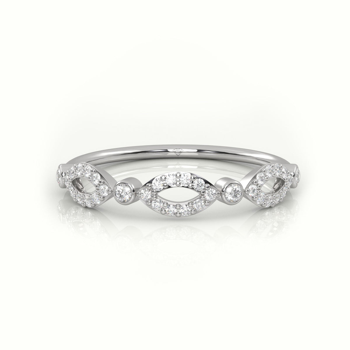 Round Cut Diamond Infinity Bezel Set Designer Ring — White Gold