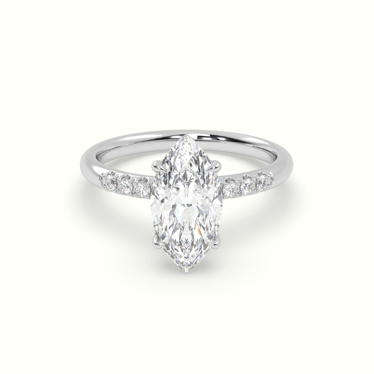 Marquise Cut Diamond Pave Engagement Ring — White Gold