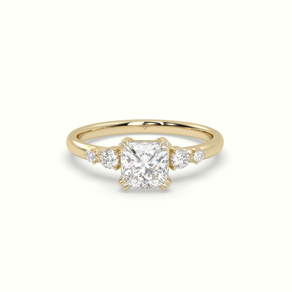 Princess Diamond Solitaire Side Stone Engagement Ring — Yellow Gold