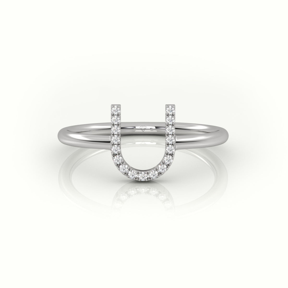 Round Cut Diamonds “U” Initials Monogram Alphabet Ring — White Gold