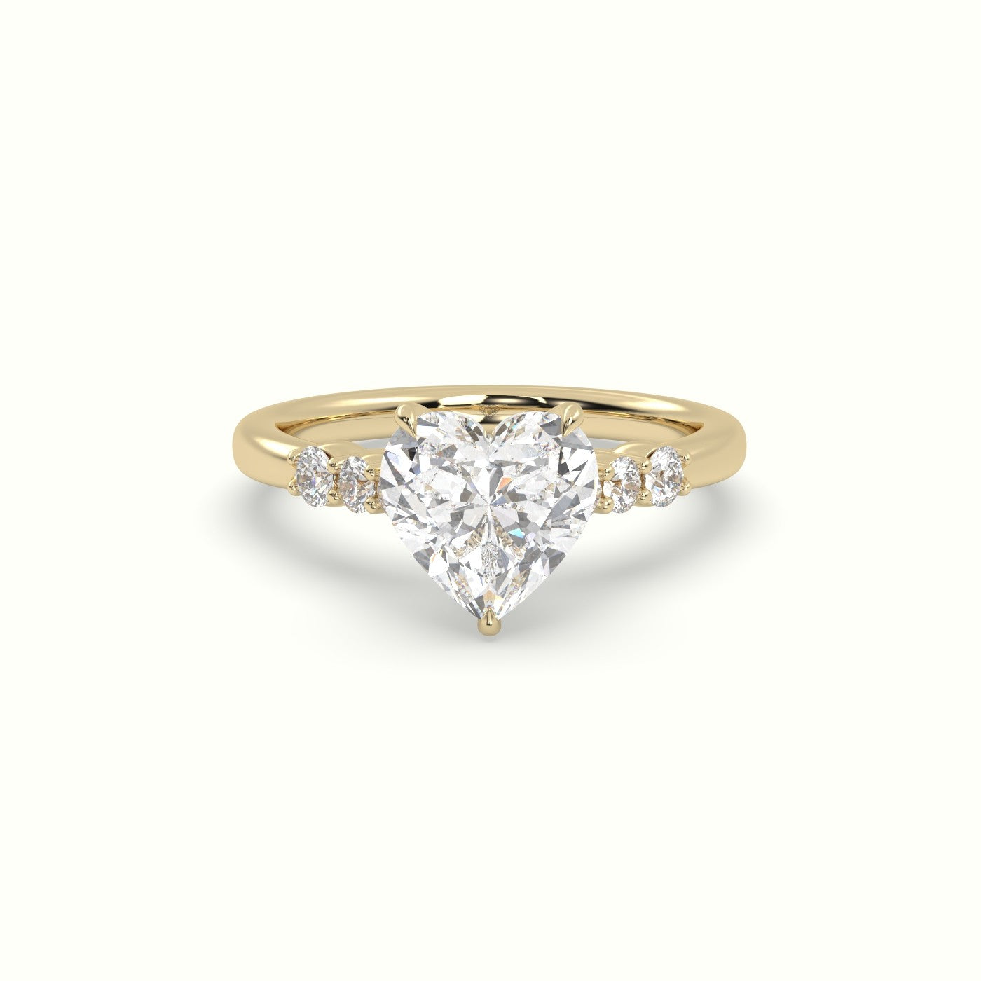 Heart Cut Diamond Engagement Ring With Side Stones — Yellow Gold